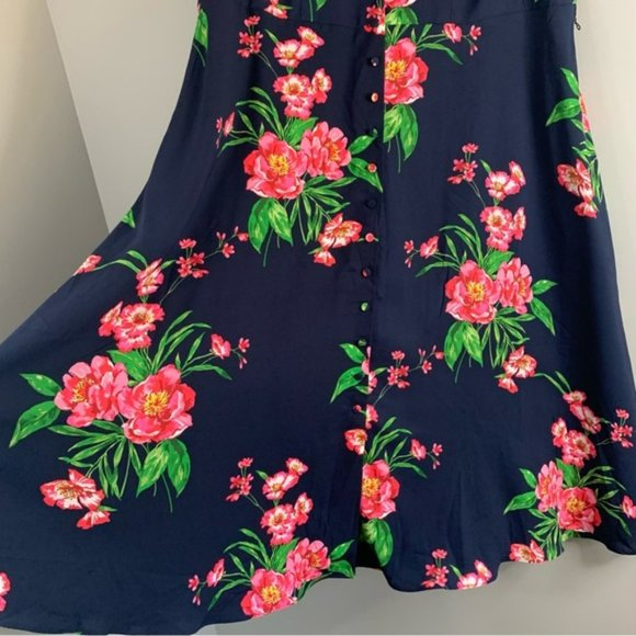 Talbots Plus Women Blue Pink Floral Flutter Sleeve Maxi Dress  Fit Flare 16 W - Picture 3 of 11